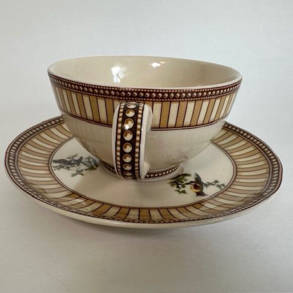 Burton & Burton Birds of Beauty Porcelain Tea Cup & Saucer Bird Center, Geo Rim - Picture 4 of 16